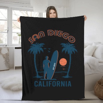 Discover San Diego California Beach Surf Summer Fleece Blankets