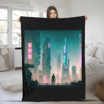 Discover Cyberpunk Cityscape Fleece Blankets