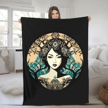Discover Woman And Nature - Graphic Portrait Fleece Blankets