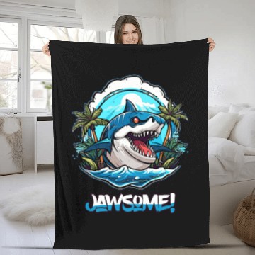 Discover Awesome Jawsome Shark Island Fleece Blankets