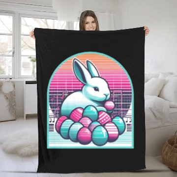 Discover Synthwave Easter Bunny with Eggs Fleece Blankets