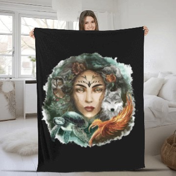 Discover Wildlife Tribal Wolf Owl Turtle Woman for a Fleece Blankets