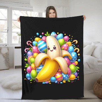Discover Banana Among Colorful Easter Eggs Fleece Blankets