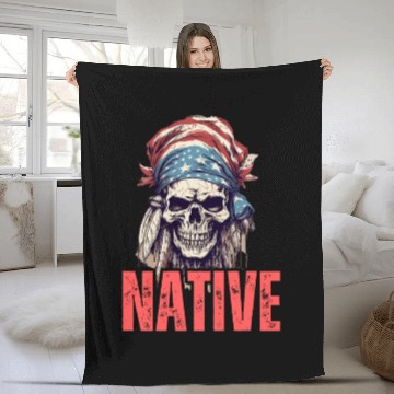 Discover Native American Headpiece Native American Skull Fleece Blankets
