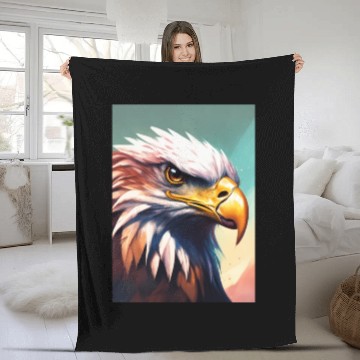 Discover image of an angry eagle in a contemporary medieval Fleece Blankets