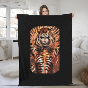 Discover Fierce Jungle Tiger Spirit Fantasy Artwork Fleece Blankets