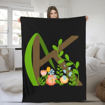 Discover Capital letter K monogram and wildflowers Fleece Blankets