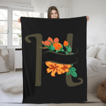 Discover Capital letter H monogram with roses and lily Fleece Blankets