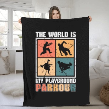 Discover Parkour The World Is My Playground Retro Running Fleece Blankets