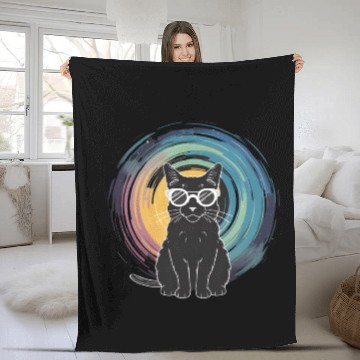 Discover Solar Eclipse 2024 Cat Wearing Glasses Fleece Blankets