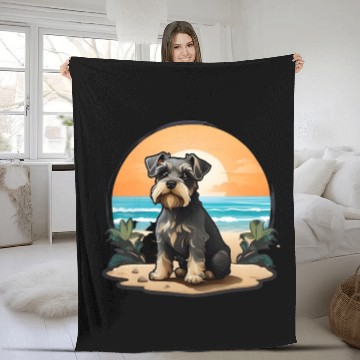Discover A miniature schnauzer dog in the beach Fleece Blankets