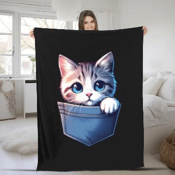 Discover Meowy in a pocket Fleece Blankets