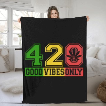 Discover Witty 420 GoodVibes Herb Weed Marijuana Design Fleece Blankets