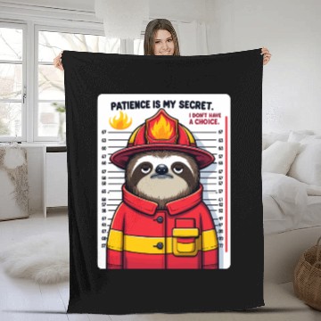 Discover Patience in Flames: Sloth Firefighter Fleece Blankets