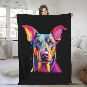 Discover Watercolor Colorful Doberman Pinscher Fleece Blankets