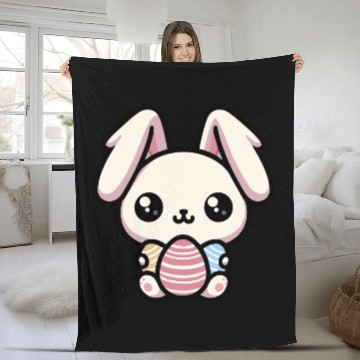 Discover Cute Kawaii chibi Easter Bunny With Eggs Fleece Blankets