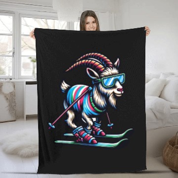 Discover Goat Skiing Downhill Winter Sports Design Fleece Blankets