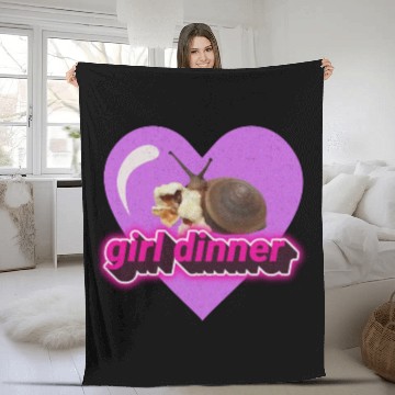 Discover Girl dinner meme snail popcorn cute aesthetic Fleece Blankets