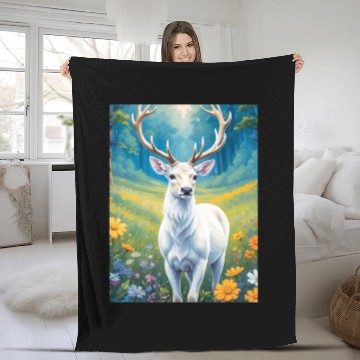 Discover White Deer Fleece Blankets