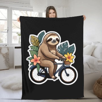 Discover Laid-back Sloth: Serene Bicycle Stroll Fleece Blankets