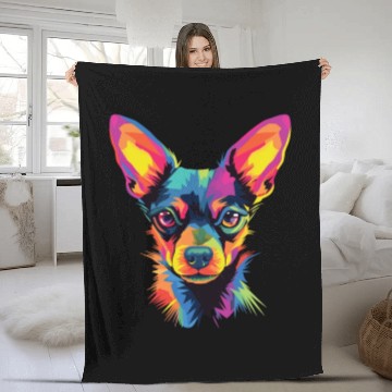 Discover Watercolor Colorful Russian Toy Terrier Fleece Blankets
