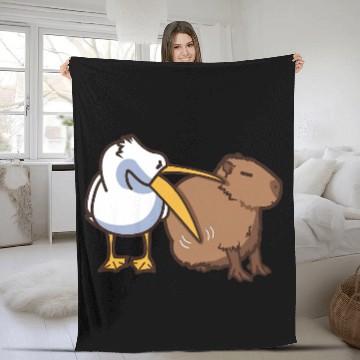 Discover Pelican Tries to Eat Capybara Funny Meme Fleece Blankets