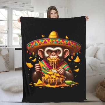 Discover Cinco de Mayo monkey with nachos Fleece Blankets