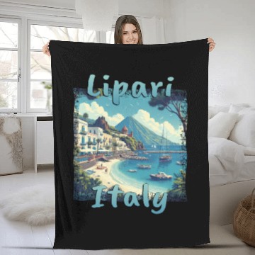 Discover Lipari Italy Grunge Beach Mountains Fleece Blankets