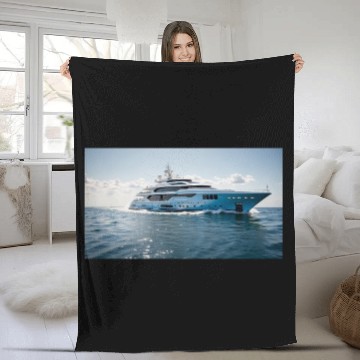 Discover A Ship Sailing On The Blue Ocean Waters Fleece Blankets