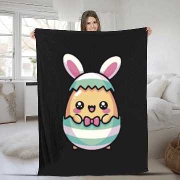 Discover Cute Chibi Easter Bunny in a Egg Fleece Blankets