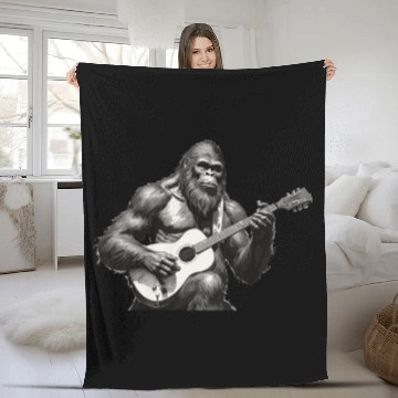 Discover Country Bigfoot Play Acoustic Guitar Bluegrass Fleece Blankets