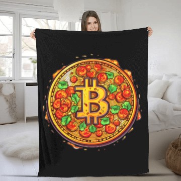 Discover Pizza Bitcoin Funny Mining Crypto Currency Trader Fleece Blankets