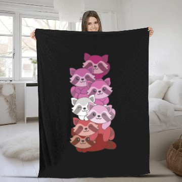 Discover Lipstick Lesbian Flag Pride Lgbtq Cute Raccoon Fleece Blankets