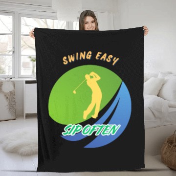 Discover Swing Easy, Sip Often. Funny golf beer Fleece Blankets
