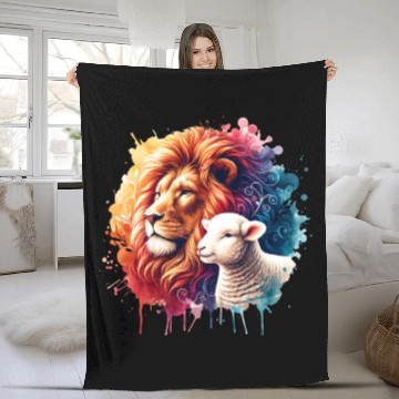 Discover Lion and Lamb Christian Watercolor Design Fleece Blankets