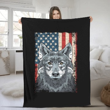 Discover Wolf 4th of July American Flag Howling Wolves Fleece Blankets