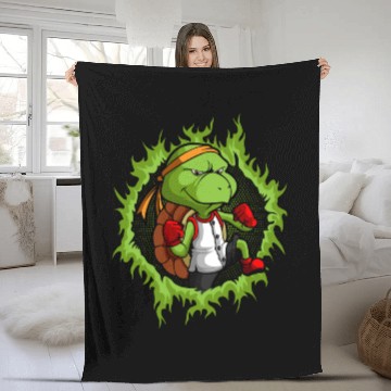 Discover Kung Fu Turtle With Halftone Fire Background Fleece Blankets