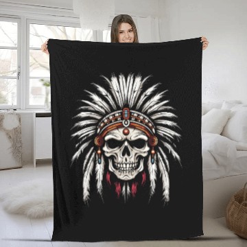 Discover Indigenous Native American Skull Skull Head Fleece Blankets