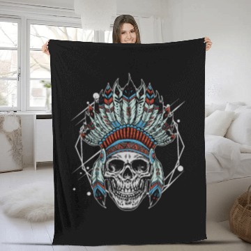 Discover Indigenous Native American Skull Head Fleece Blankets