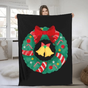 Discover Christmas Wreath with Bells Fleece Blankets