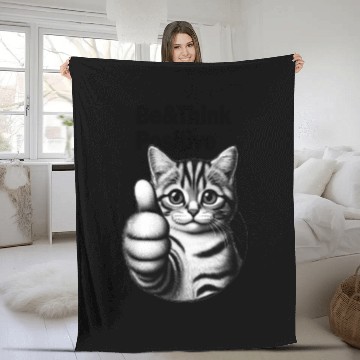Discover Be&Think Positive Tabby Cat Fleece Blankets