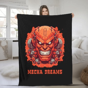 Discover MECHA DREAMS: Angry Cyborg Robot Face Fleece Blankets