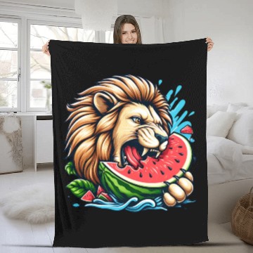 Discover Lion Enjoying a Juicy Watermelon Fleece Blankets