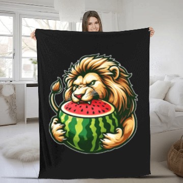 Discover Lion Enjoying a Juicy Watermelon Fleece Blankets