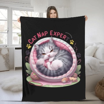 Discover Cat Nap Expert - Funny Cat Outfit! Fleece Blankets
