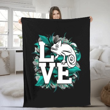 Discover Chameleon Lizard Love Green Teal Text Design Fleece Blankets