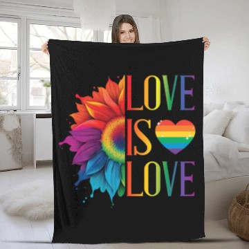 Discover Rainbow Sunflower Love Is Love LGBT Gay Pride Fleece Blankets