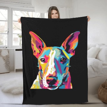 Discover Watercolor Colorful Miniature Bull Terrier Fleece Blankets