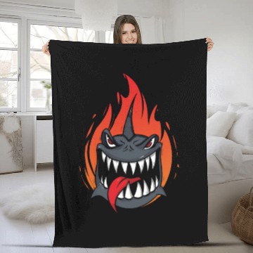 Discover Angry Shark Attack Cartoon Design Fleece Blankets