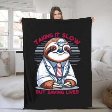 Discover Sloth as a Doctor with Medical Humor Fleece Blankets